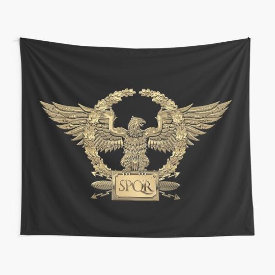 Gold Roman Imperial Eagle - SPQR Special Edition over Black Velvet Tapestry