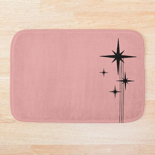 1950s Atomic Age Retro Starbursts in 50s Pink and Black Bath Mat