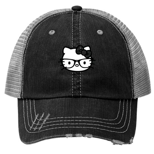 Hello Kitty Black and White Nerd Glasses Pullover Trucker Hats Trucker Hats