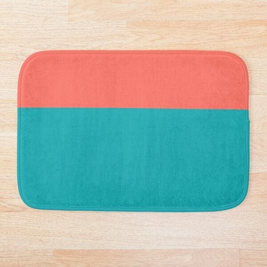 Teal and Coral Minimalist Color Block Pattern Bath Mat