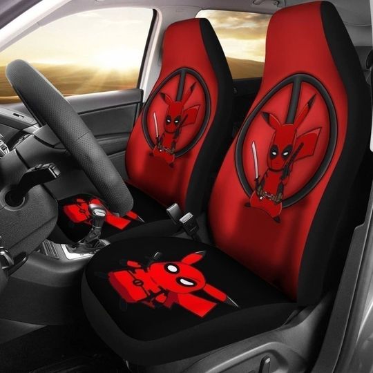 Funny Pikapool Pika & Deadpool Gift For Fan Universal Fit Car Seat Cover