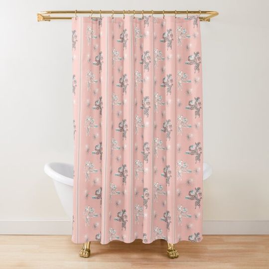 Pink Retro Poodles Shower Curtain