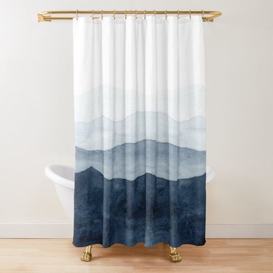 Mountains Ombre | Indigo Abstract Watercolor Shower Curtain