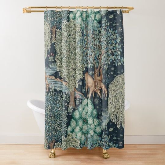William Morris - The Brook Tapestry - Forest Deer Shower Curtain