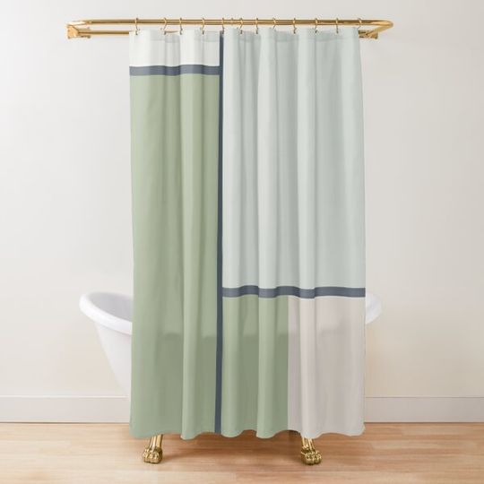 Modern Minimalist Abstract Color Block in Sage Green, Light Silver Gray, and Beige Shower Curtain