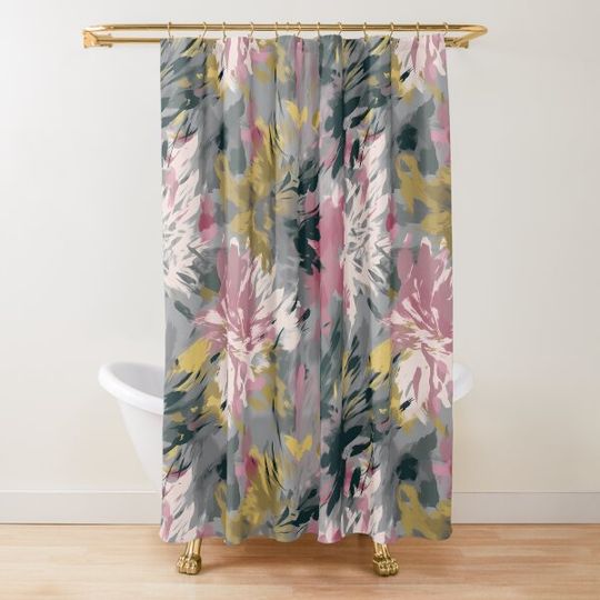 Mauve Painted Flower Design Shower Curtain