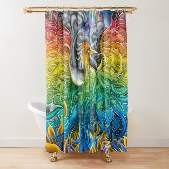 Rainbow Phoenix Rising Shower Curtain
