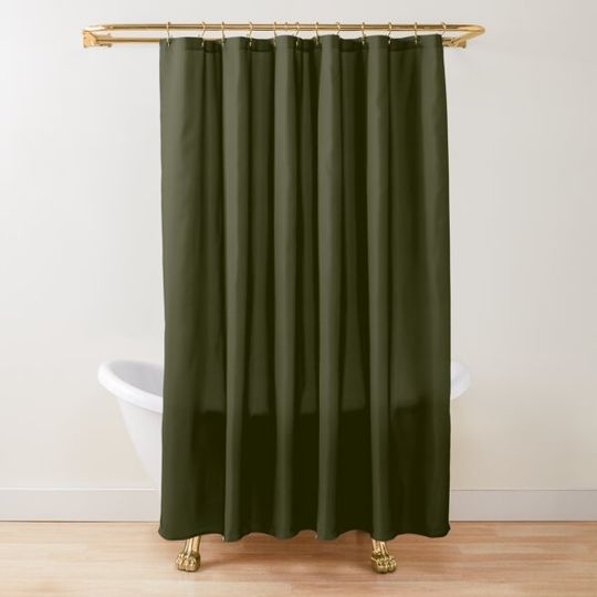 Ultra Dark Green Solid Color Popular Hues Patternless Shades of Olive Collection Hex #242400 Shower Curtain
