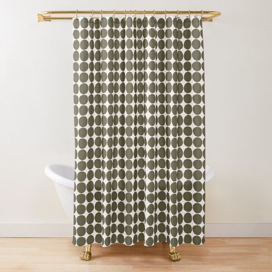 Mid Century Modern Olive Green and Ivory Shower Curtain