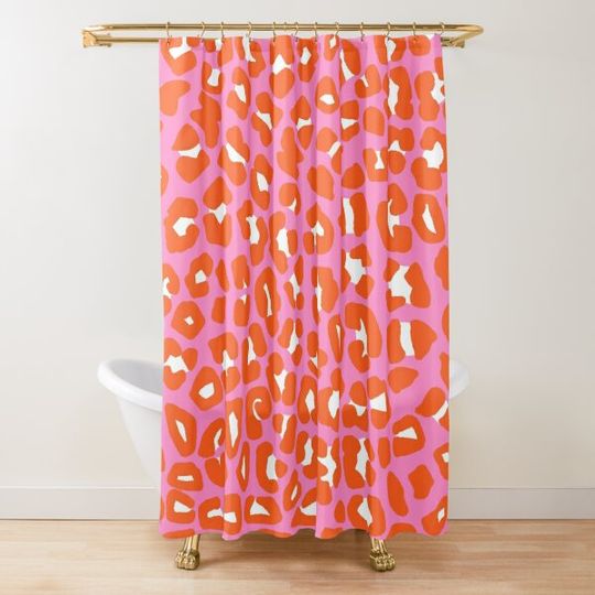 Pink and Orange Leopard Spots Print Pattern Shower Curtain