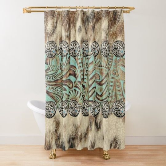 Rustic brown beige teal western country cowboy fashion Shower Curtain