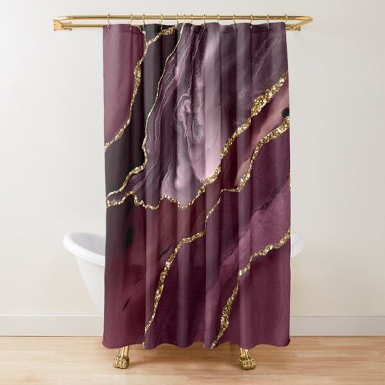 Burgundy Maroon Geode Agate Shower Curtain
