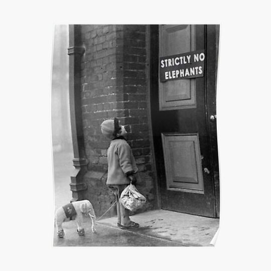 Strictly No Elephants vintage humorous child verses the world black and white photograph black and white photography Premium Matte Vertical Poster