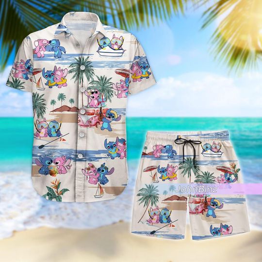 Stitch Shirt, Stitch And Angel Hawaiian Shirt, Disney Stitch Button Down Shirt