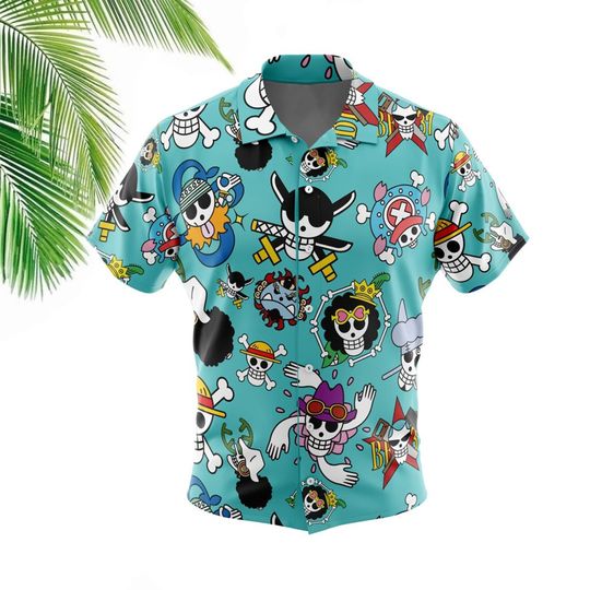 Strawhats Jolly Roger One Piece Button Up Hawaiian Shirt, Gifts for Men