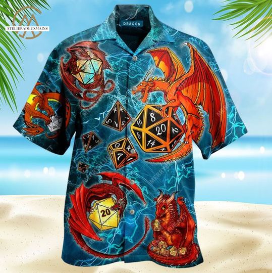 D&D Dice Hawaiian Shirt, DnD Button Up, DM gift, Fifts For Dad