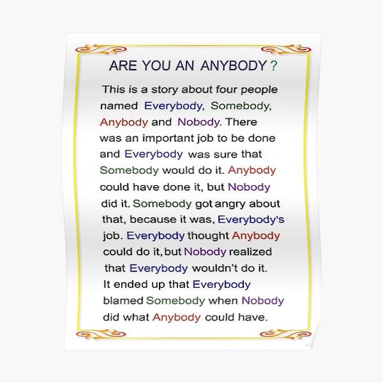 The Story of Everybody, Somebody, Anybody and Nobody Premium Matte Vertical Poster
