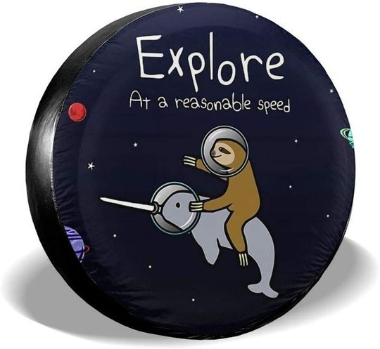 Spare Tire Cover Sloth Riding Narwhal in Space Universal Waterproof
