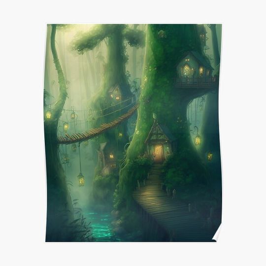 Fairy Forest Village Enchanted Woodland Premium Matte Vertical Poster