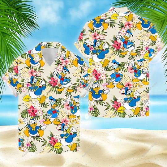 Happy Donald Hawaiian Shirt, Donald Duck Tropical Fruits Beach Short