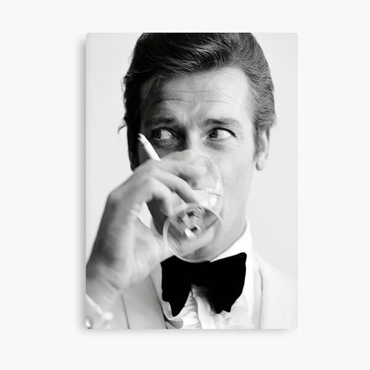 Roger Moore with Martini Retro Vintage Poster Canvas