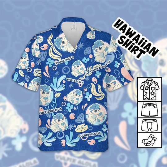 PKM Vulpix Aloha Cute Under Water Type hawaiian shirt, Anime 3D Beach Hawaiian