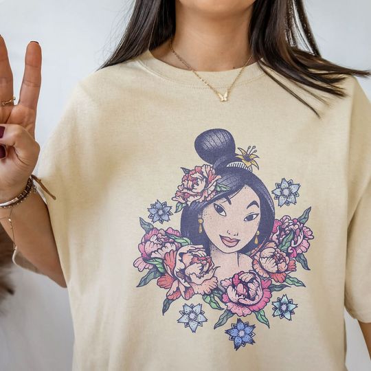 Disney Mulan Floral Sketch Portrait T-Shirt