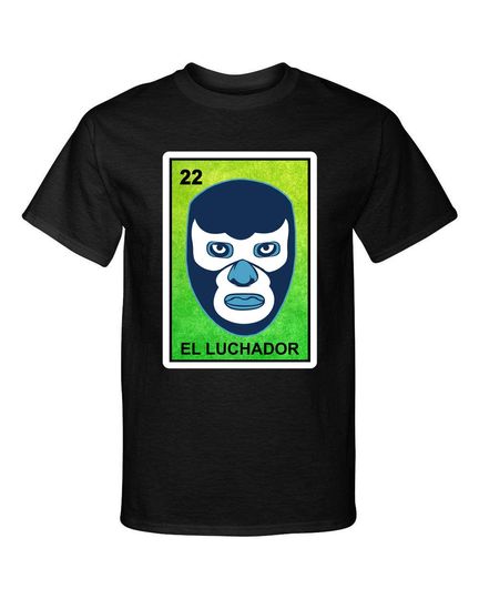 El Luchador Blue Demon Wrestler Loteria Mexican Bingo Style T-Shirt