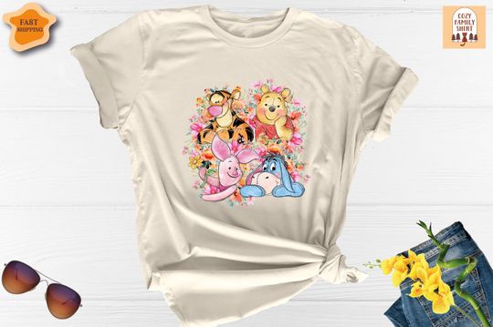 Winnie the Pooh Shirt, Floral Garden Winnie the Pooh Shirt, Disney Garden Flower Shirt