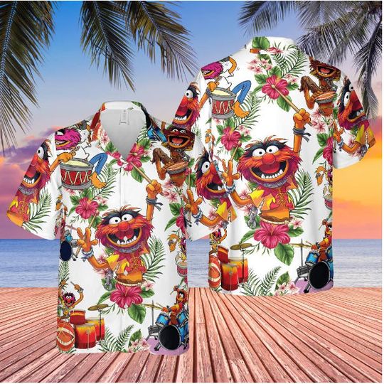 Hawai shirt, Muppet Playing Drum Tropical Flower Hawaiian,  collared shirt, family shirt 3D Hawaii