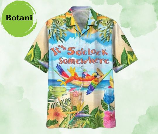 Parrot It'S Five O'Clock Somewhere Summer Beach All Over Print 3D Hawaiian Shirt |  Hawaiian Shirt