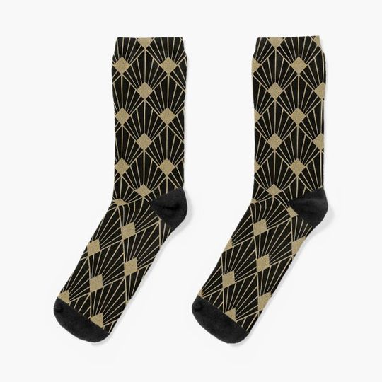 Art Deco Pattern Gold Black Socks