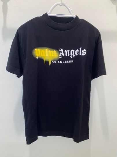 Palm Angels T-Shirt Milano Tee Black Sprayed Logo Yellow, Graphic T Shirt