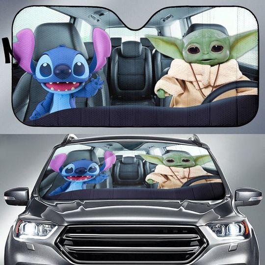Baby Yoda And Stitch 3D All Over Print Car Sun Shade