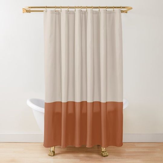 Minimalist Color Block Cuffed Solid in Putty and Clay Rust Terracotta Shower Curtain