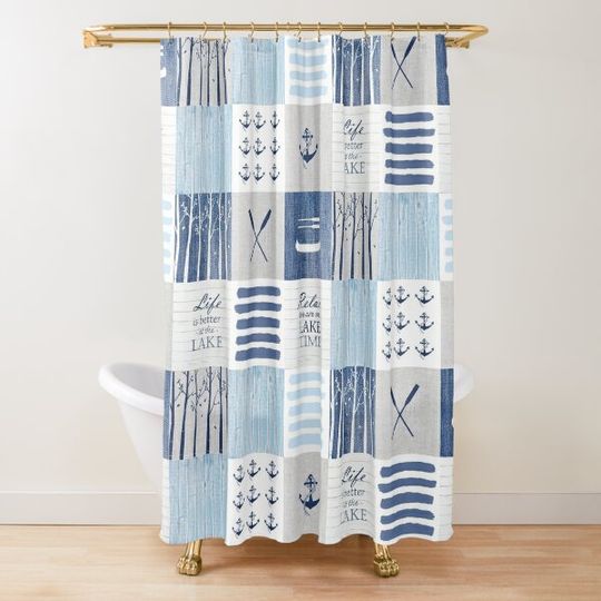 Life is better at the lake patchwork Shower Curtain