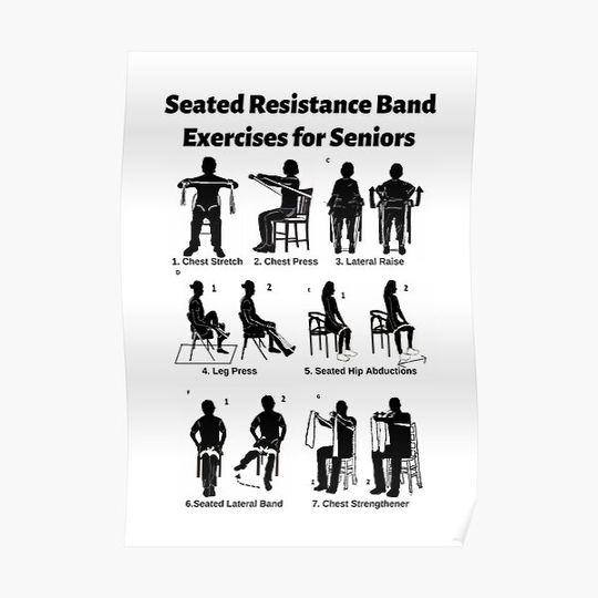 7 Seated Resistance Band Exercises for Seniors Premium Matte Vertical Poster