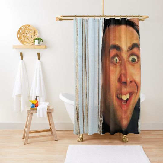 Nicolas Cage, shining, here's Johnny scene, funny meme Shower Curtain
