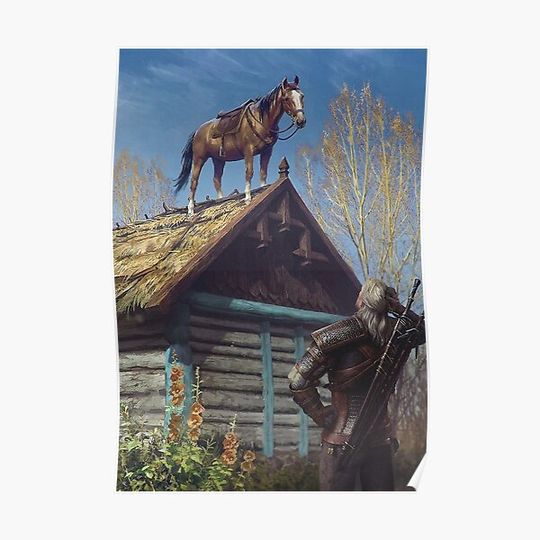 Witcher 3 Roach Graphic, Roach on the roof Poster poster Premium Matte Vertical Poster