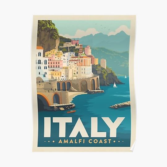 Vintage Visit To Italy Amalfi Coast Poster Premium Matte Vertical Poster