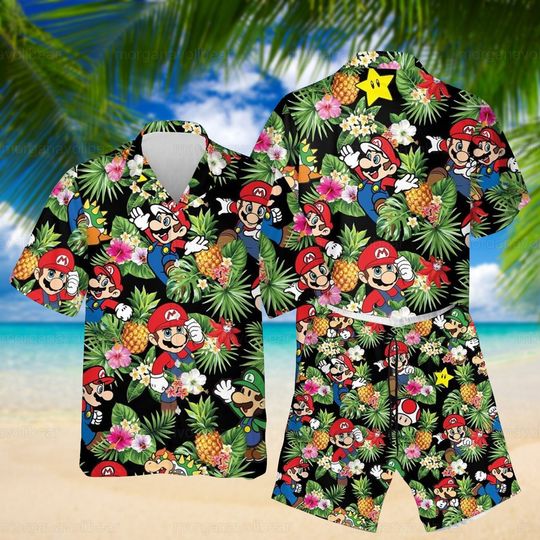 Mario Hawaiian Shirt, Super Mario Shirt, Mario Hawaii Shorts