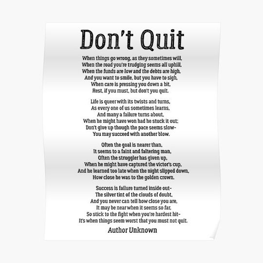 Don't Quit - Powerful Motivational Poem Premium Matte Vertical Poster