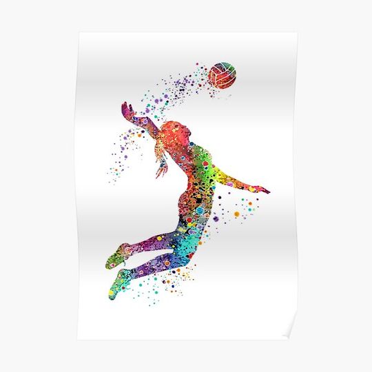 Volleyball Girl Watercolor Painting Art Print Sports Gifts Premium Matte Vertical Poster