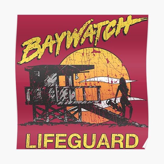 Baywatch Lifeguard Sunset 1989 Premium Matte Vertical Poster