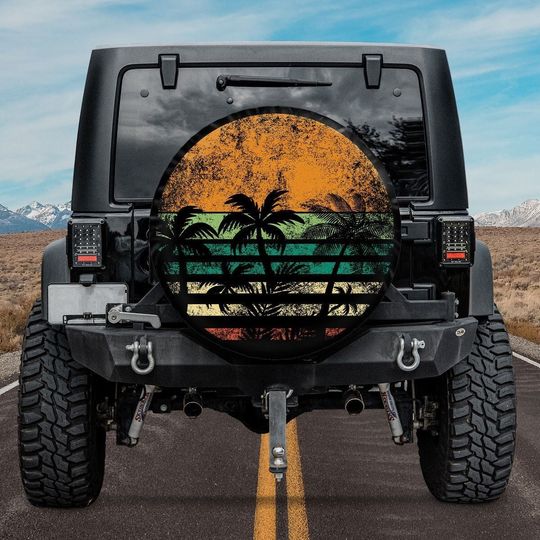 Sunset Beach Palm Trees Spare Tire Cover