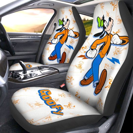 Cute Goofy 3D All Over Printed Car Seat Cover, Cartoon Art Inspired Seat Covers