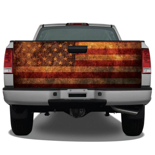 American Flag Distressed Rust Truck Tailgate Wrap Vinyl Graphic Decal