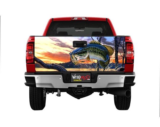 Tailgate Wrap, Largemouth Bass Jumping in Water, Fishing Truck Bed Decal