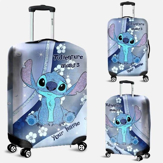 Personalized Name Stitch Adventure Await Luggage Cover