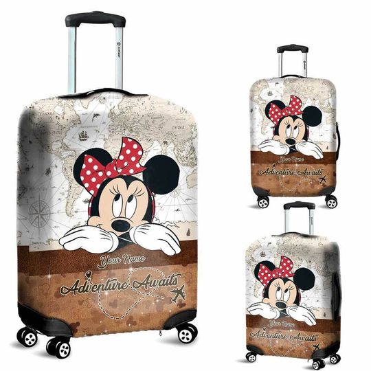 Personalized Name Cute Minnie Mouse Map Luggage Cover
